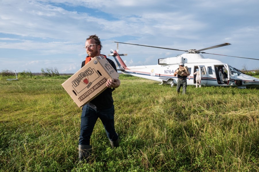 Man delivering food by helicopter